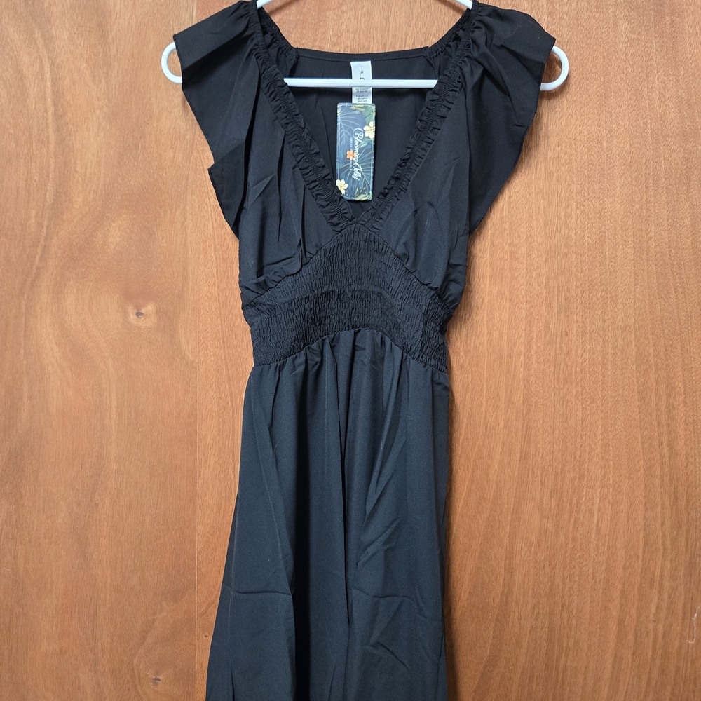 Black Women's Swim Coverup Dress - Lightweight V-Neck